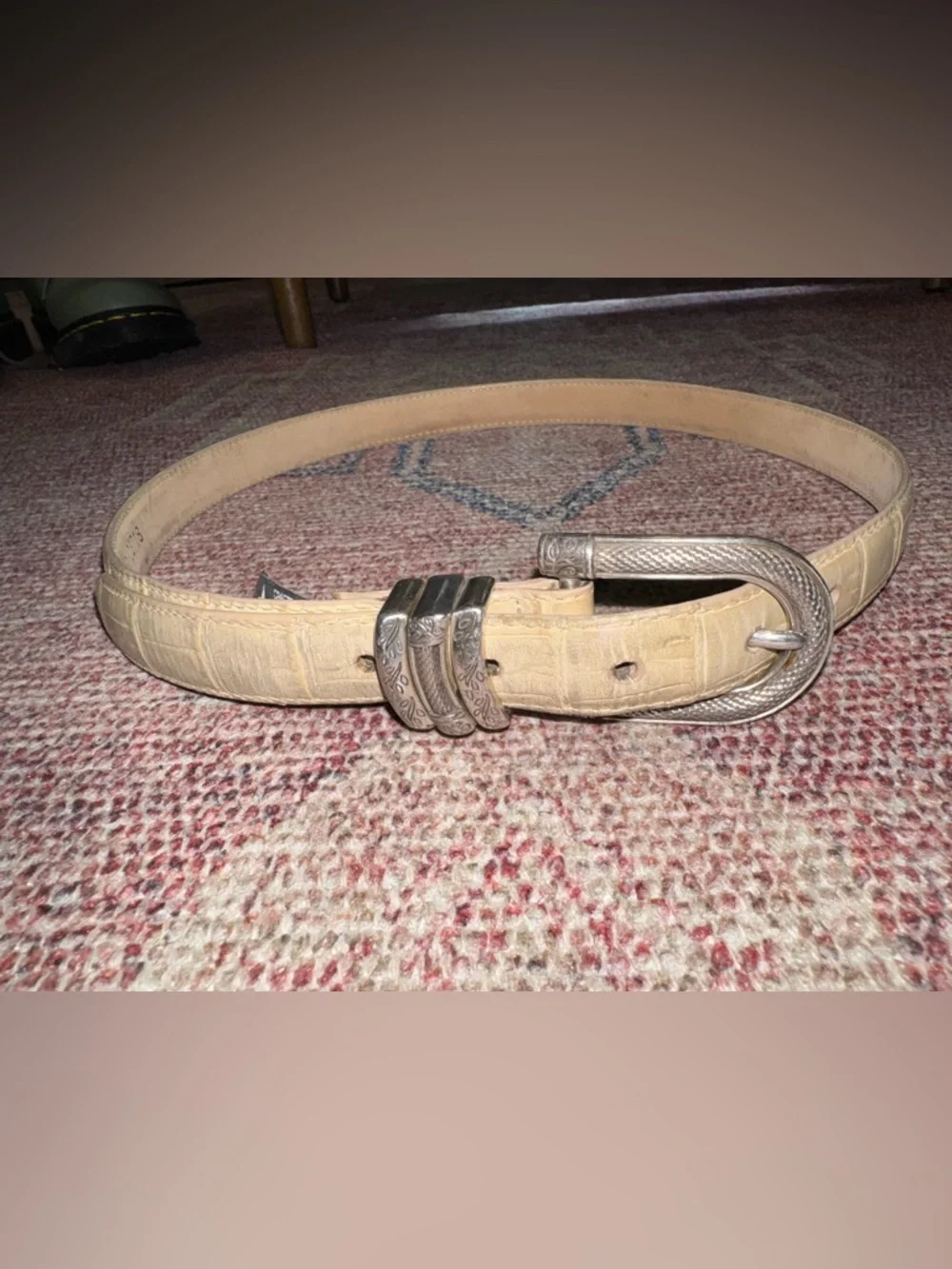 Brighton tan leather crocodile women’s belt w/ornate silver buckle sz 30